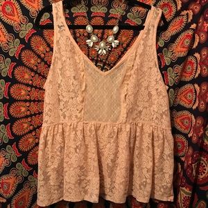 Torrid Blush Lace V-Neck Tank & JCrew Necklace
